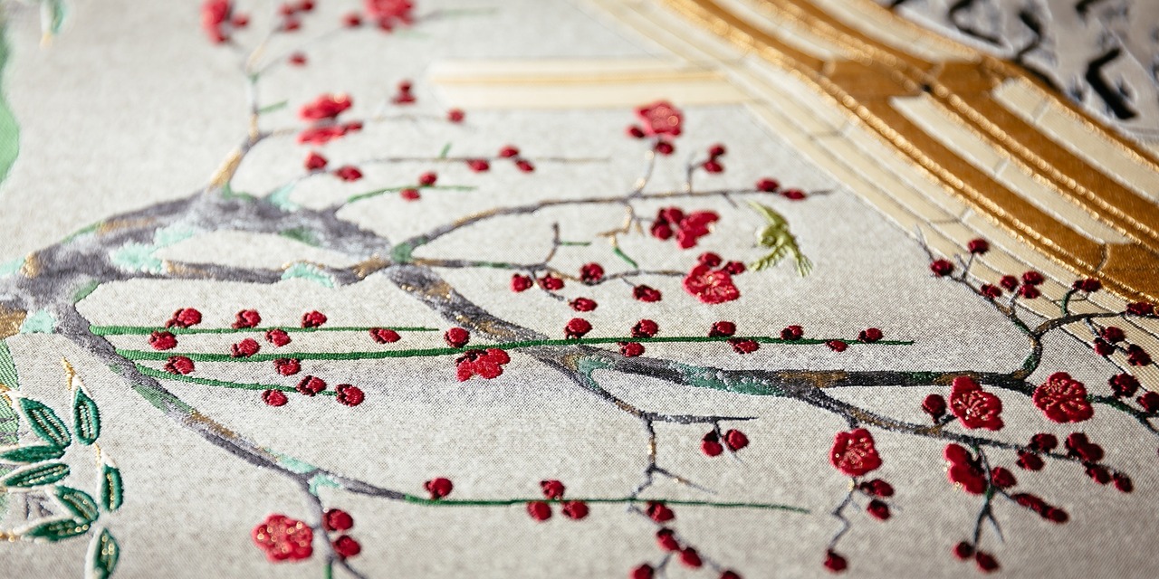 Itarô Yamaguchi, rouleaux tissés du Dit du Genji (détail), musée national des arts asiatiques – Guimet © © Stéphane Rambaud