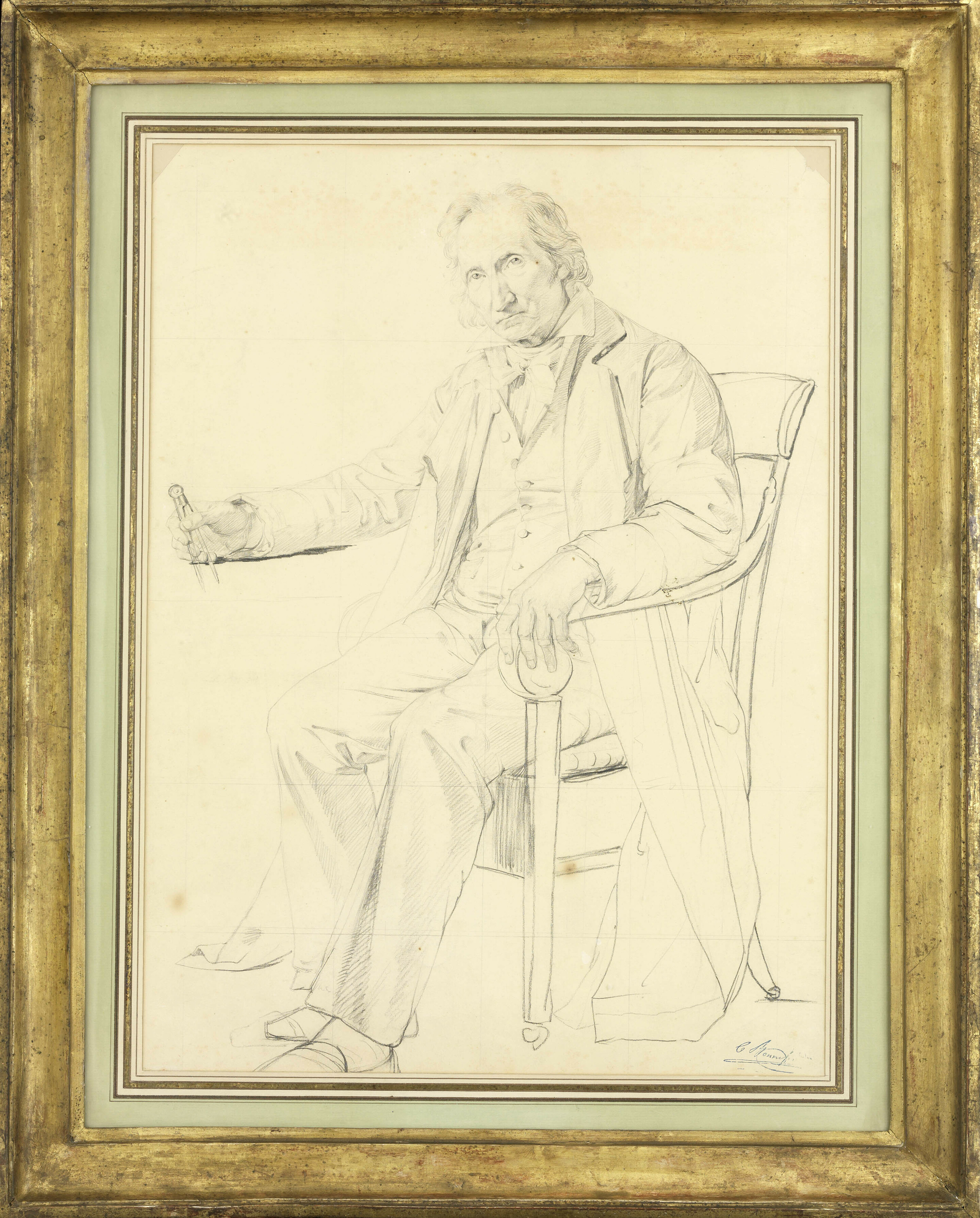Jean-Claude Bonnefond, dessin préparatoire du Portrait de Joseph-Marie Jacquard, Lyon, 1834. © © musée des Tissus - Sylvain Pretto