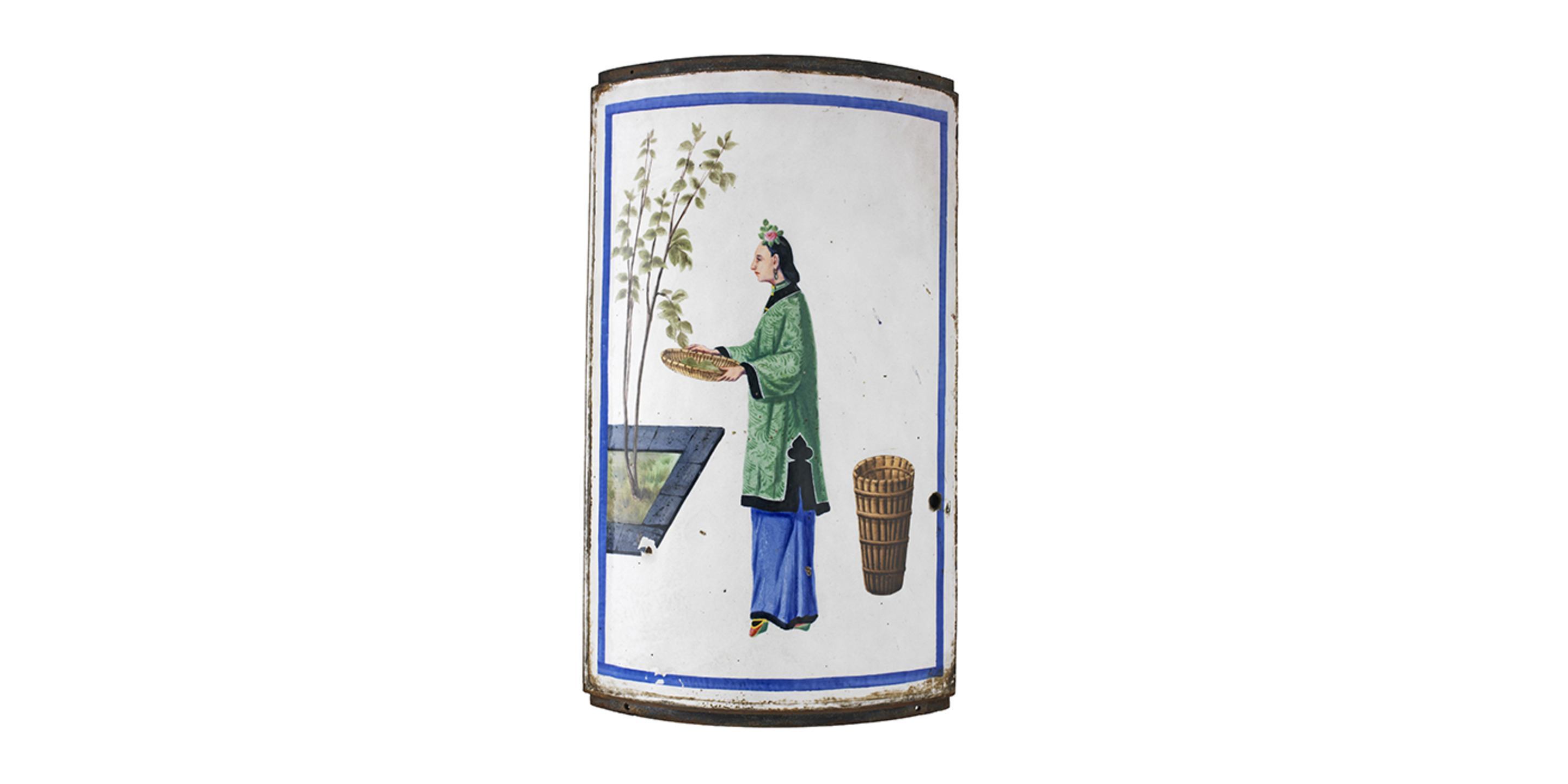 Antoine Vollon pour la maison Rogeat, Plaque de dessiccateur Talabot-Persoz-Rogeat / *Zhi sang* (cueillette des feuilles de mûrier), Lyon, 1910. © © musée des Tissus – Pierre Verrier