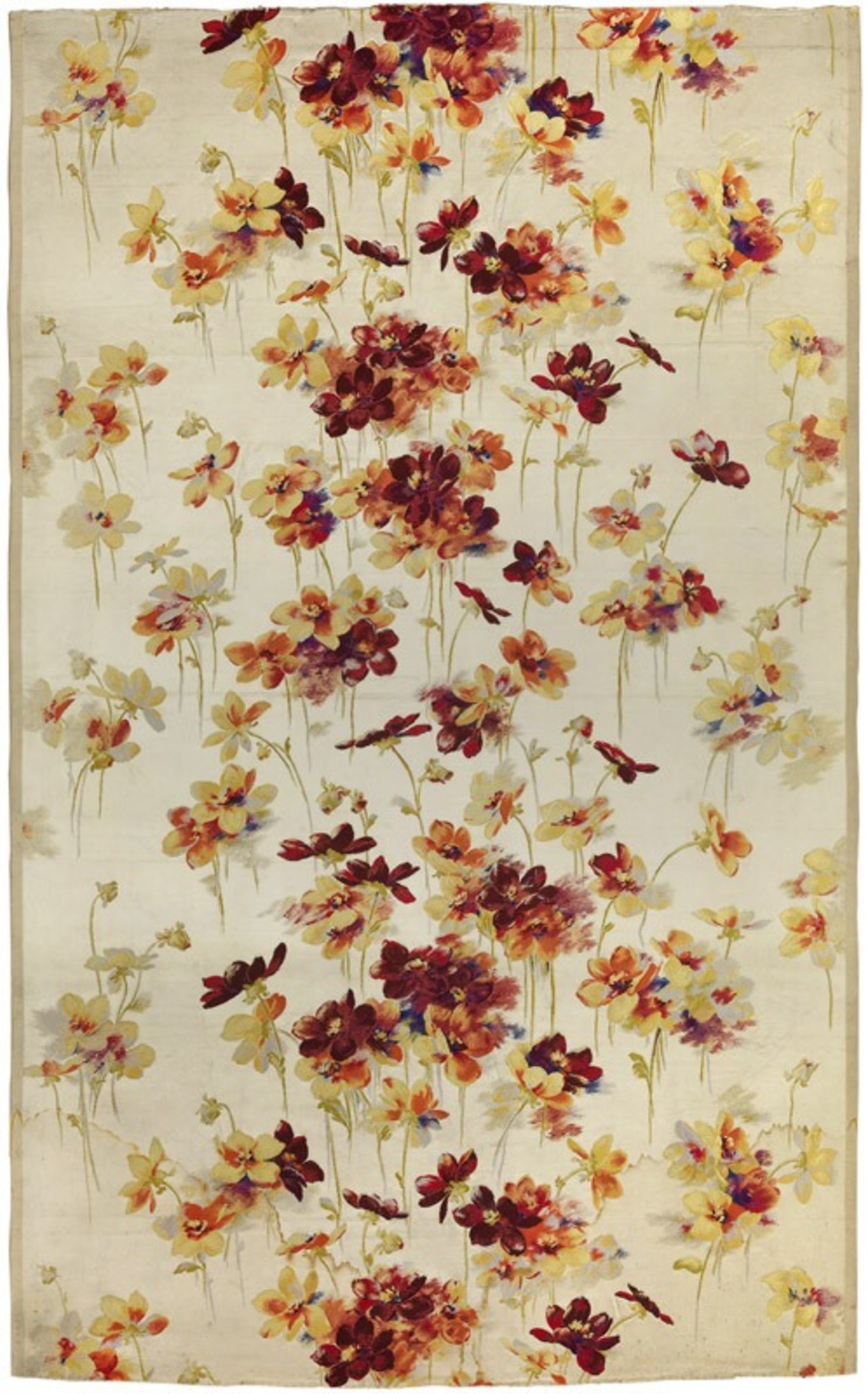 Maison Les Petits-Fils de C-J Bonnet et Cie (fabricant), François Vernay (dessinateur), Laize à décor de dahlias, Lyon, présenté à l'exposition universelle de Paris en 1900. © © Lyon, musée des Tissus - Sylvain Pretto