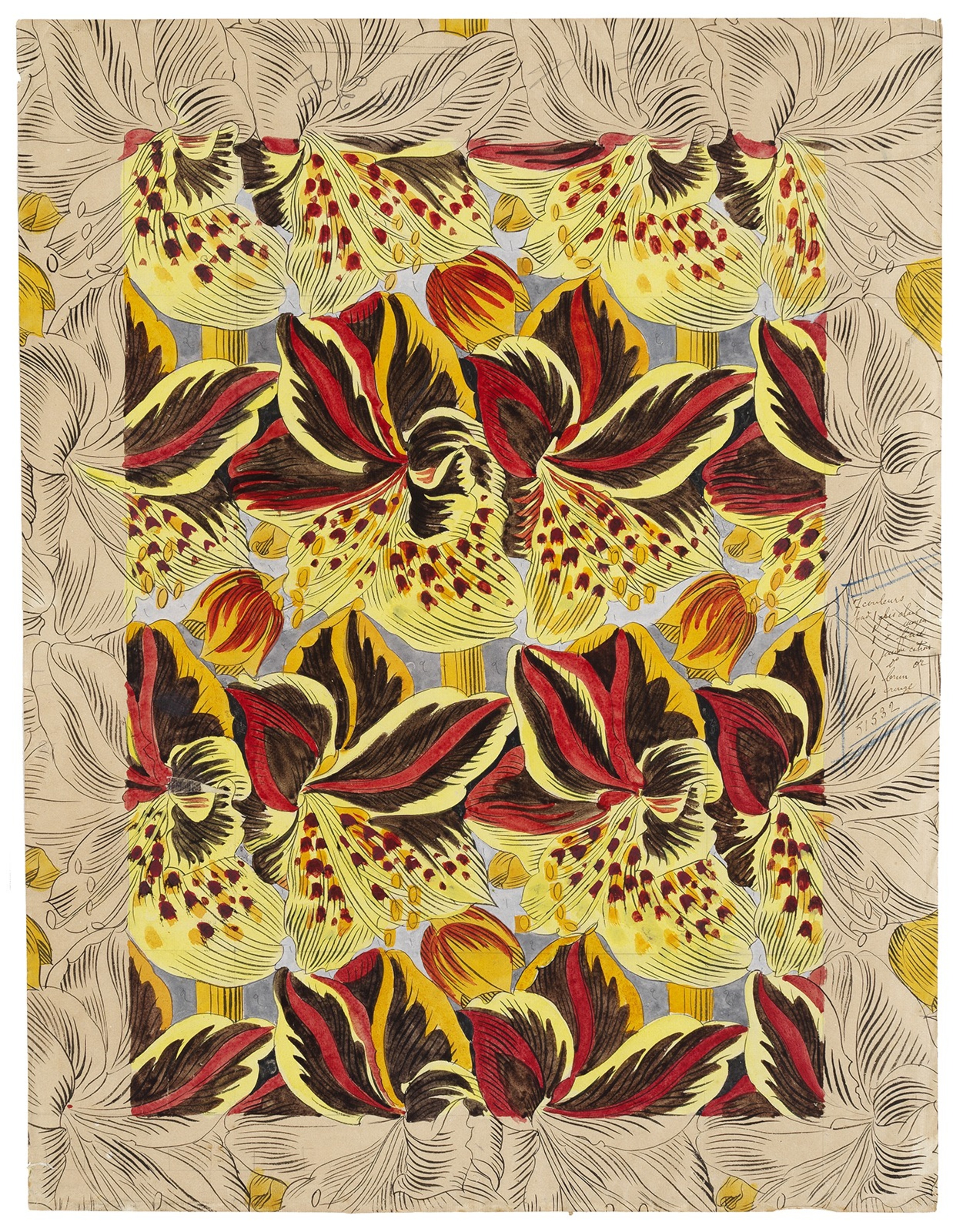 Raoul Dufy, Les Amaryllis, Paris, 1917.  © © Lyon, musée des Tissus – Sylvain Pretto