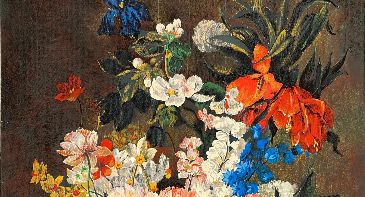 Dessin de fabrique - D’après Bouquet impérial de Jan van Os, Lucien Gaillard (dessinateur-metteur en carte), Maison Bianchini Férier (fabricant), Lyon, entre 1958 et 1976. MT 2024.5-6-7. Don de Lucien Gaillard, en mémoire d'Augusta Igolen, 2024. © © Lyon, musée des Tissus et Arts décoratifs – D.R. 