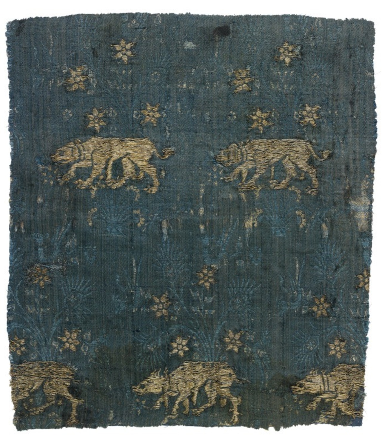 Fragment à décor de chiens passant, fin XIVe début XVe siècle, Italie, MT25439, achat en vente publique auprès de Spitzer Friedrich, 1893 © © Lyon, musée des Tissus et des Arts décoratifs, Pierre Verrier